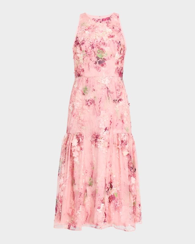 Sleeveless Embroidered Applique Midi Dress
